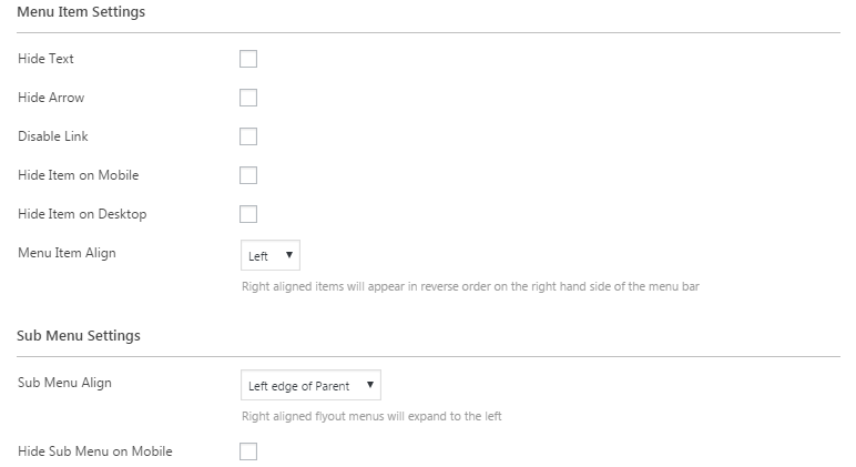 Mega Menu Settings Edit Screen